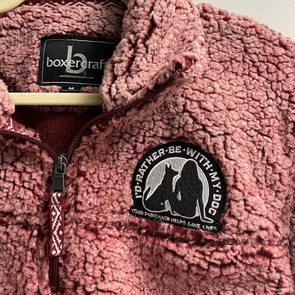 “I’d rather be with my dog” pink Sherpa quarter zip (size medium)